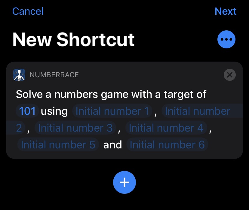 The NumberRace solve game intent awaiting some parameters