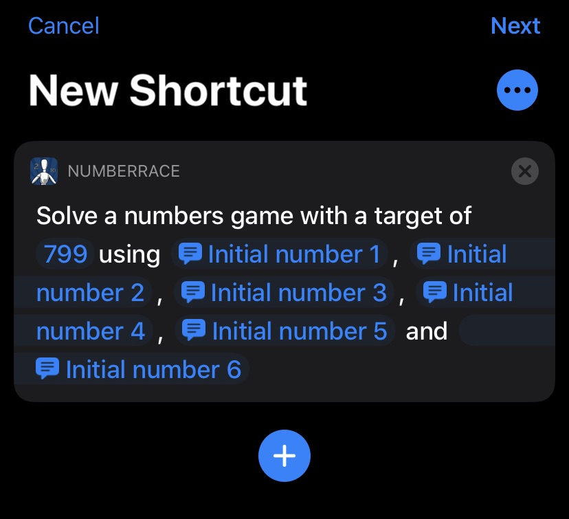 Our configured Solve Game intent in the Shortcuts app