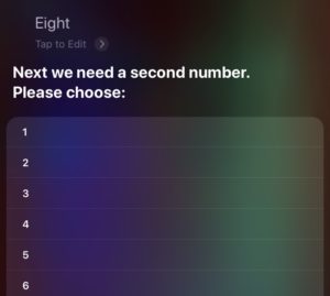 A Siri conversation where some input has been given but the same number is requested