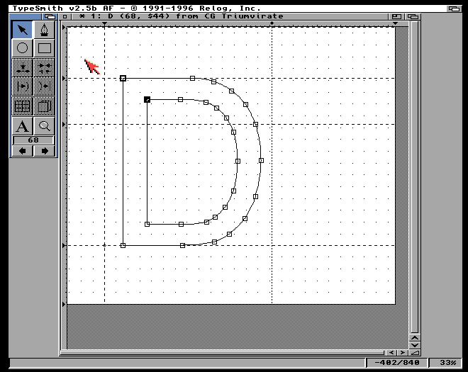 The font editor TypeSmith running on a Commodore Amiga emulator
