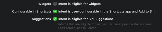 New configuration options for Widgets, Shortcuts and Suggestions in Xcode 12